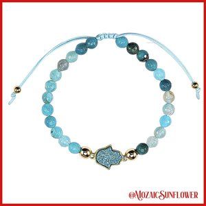 2 FOR $18  Turquoise Druzy Quartz & Agate Adjustable Hamsa Hand of Fatima